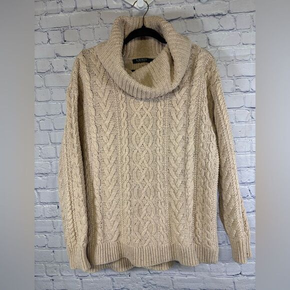 Lauren Ralph Lauren Sweaters - Lauren Ralph Lauren Cream Classic Cable Knit Cottagecore Turtleneck Sweater XL